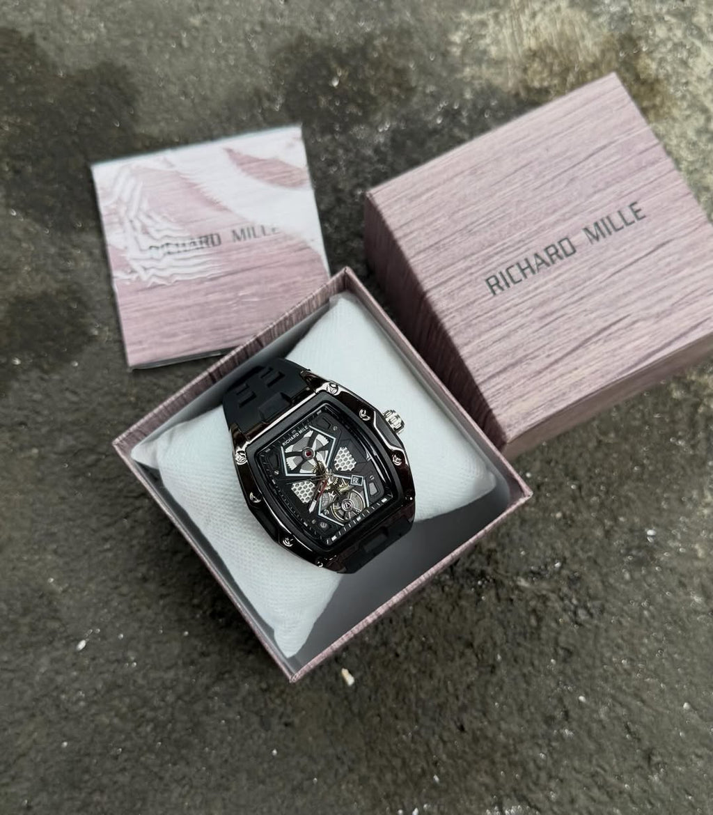 Luxury Skeleton Dial Automatic Watch for Men | Premium Black Silicone Strap Designer Watch