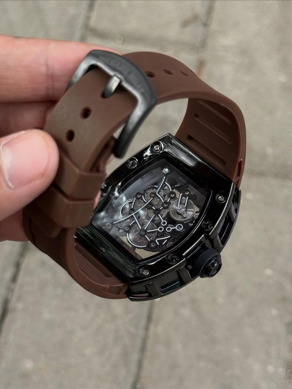 Richard Mille Luxury Skeleton Dial Watch for Men | Brown Strap Designer Timepiece