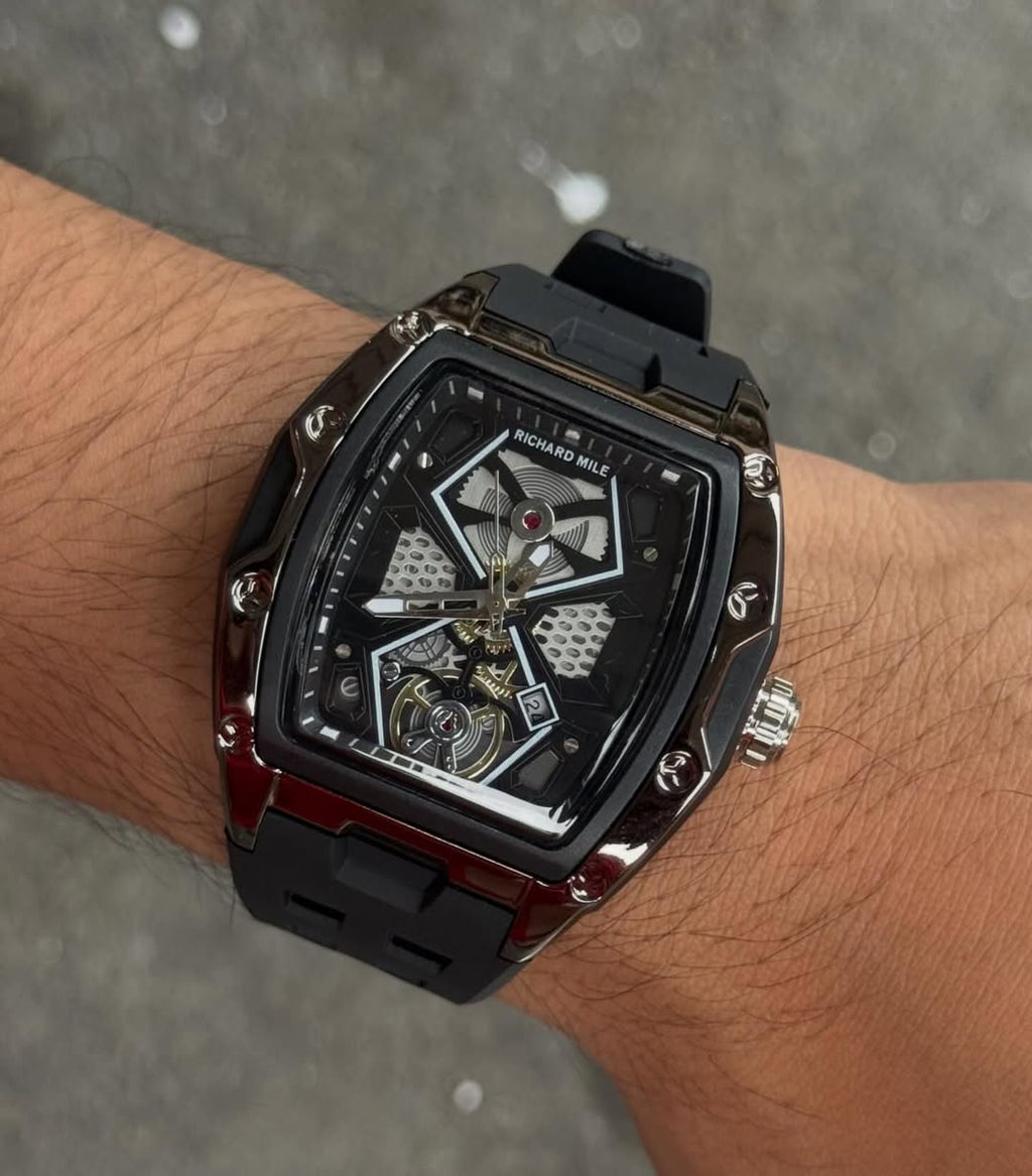 Luxury Skeleton Dial Automatic Watch for Men | Premium Black Silicone Strap Designer Watch
