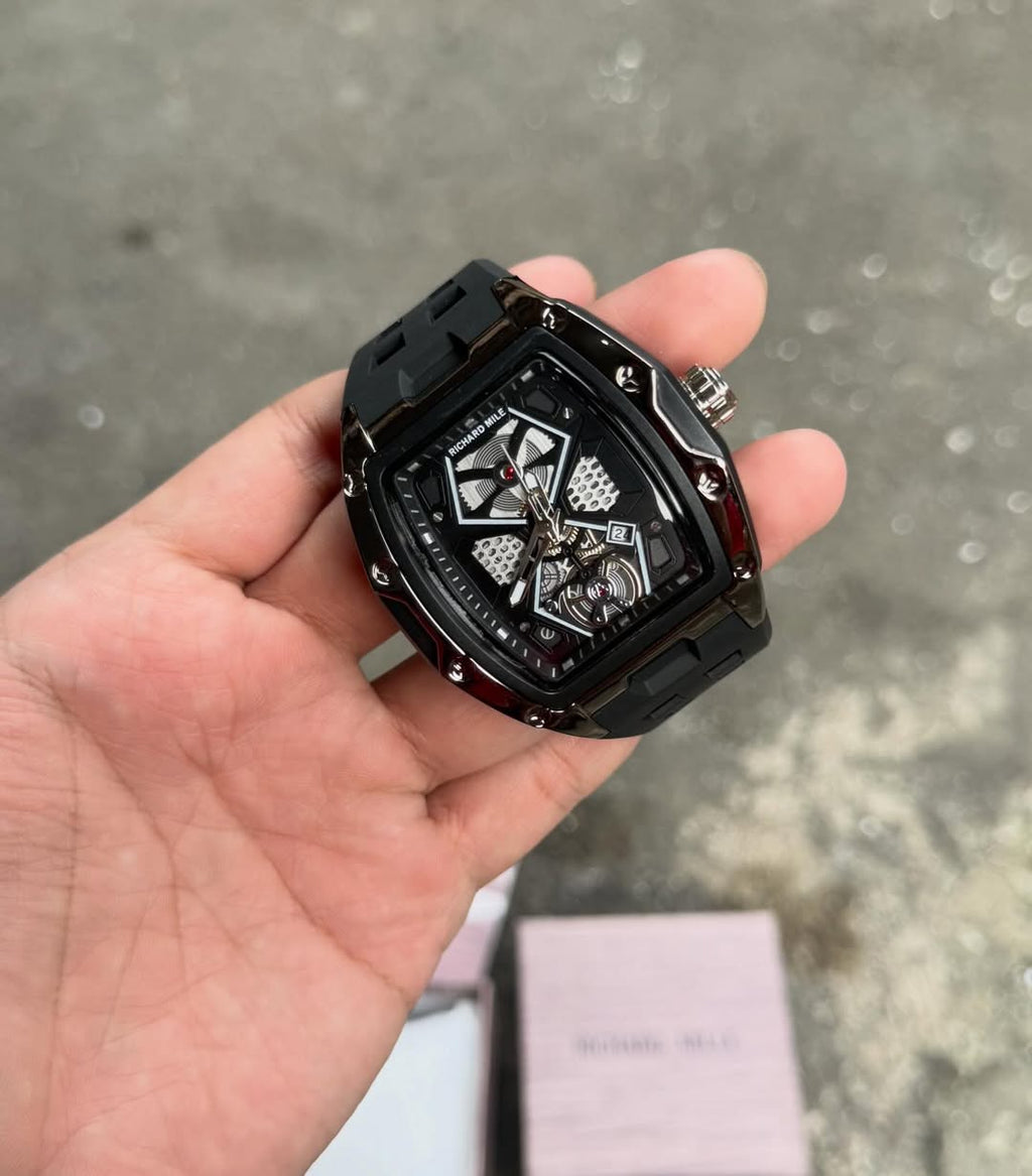 Luxury Skeleton Dial Automatic Watch for Men | Premium Black Silicone Strap Designer Watch